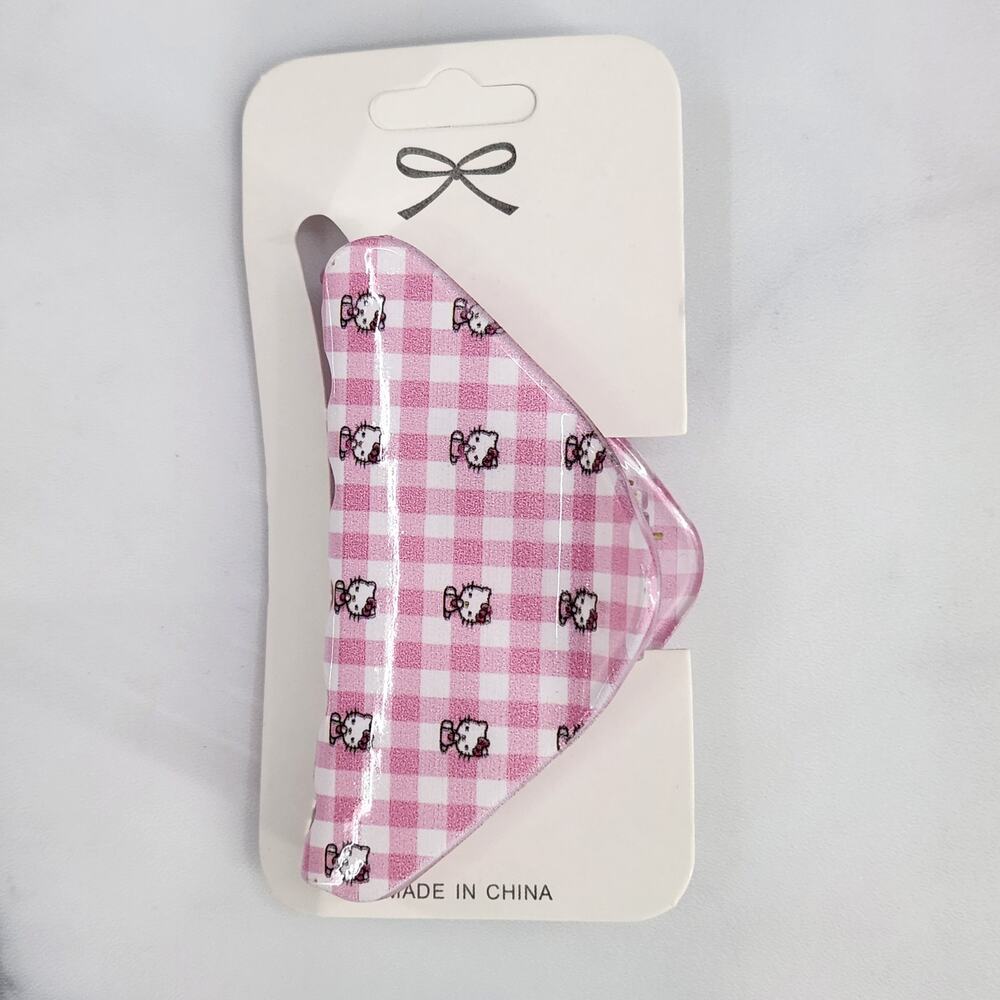 Hello Kitty 3" Pink Gingham Pattern Claw Clip - Hair Accessories